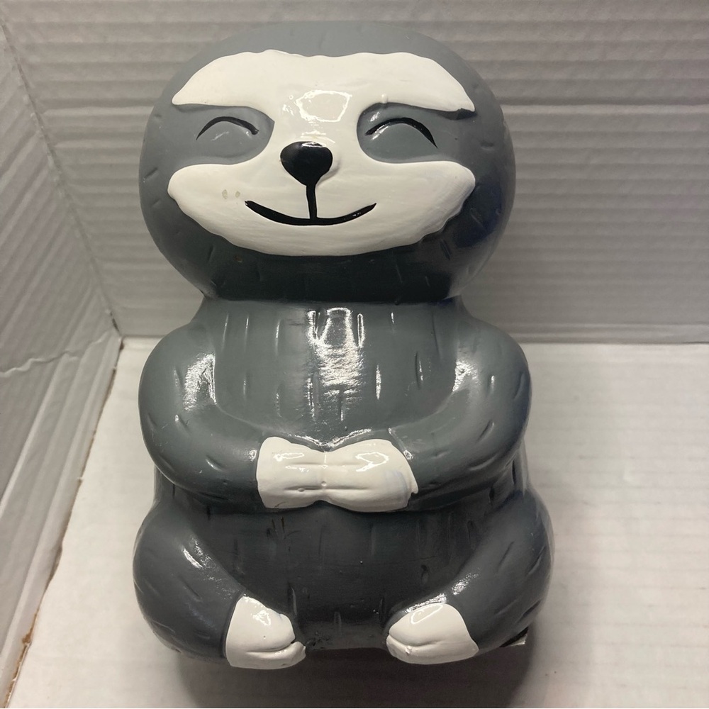 Gray and White Sloth piggy bank from Isaac Jacobs